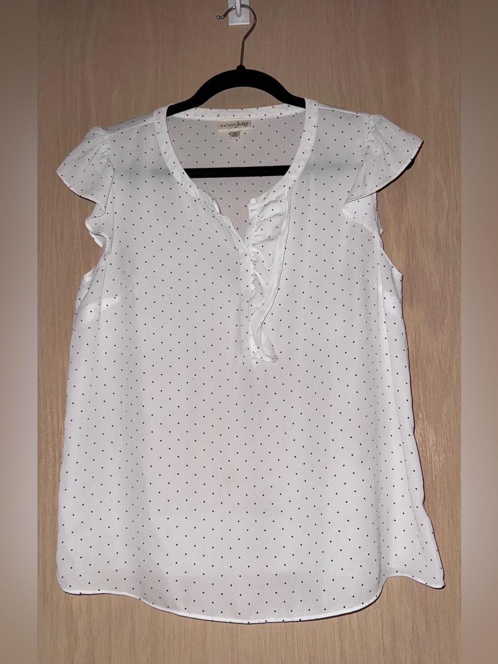 Maison Jules White Polka Dot Ruffle Sleeve Blouse